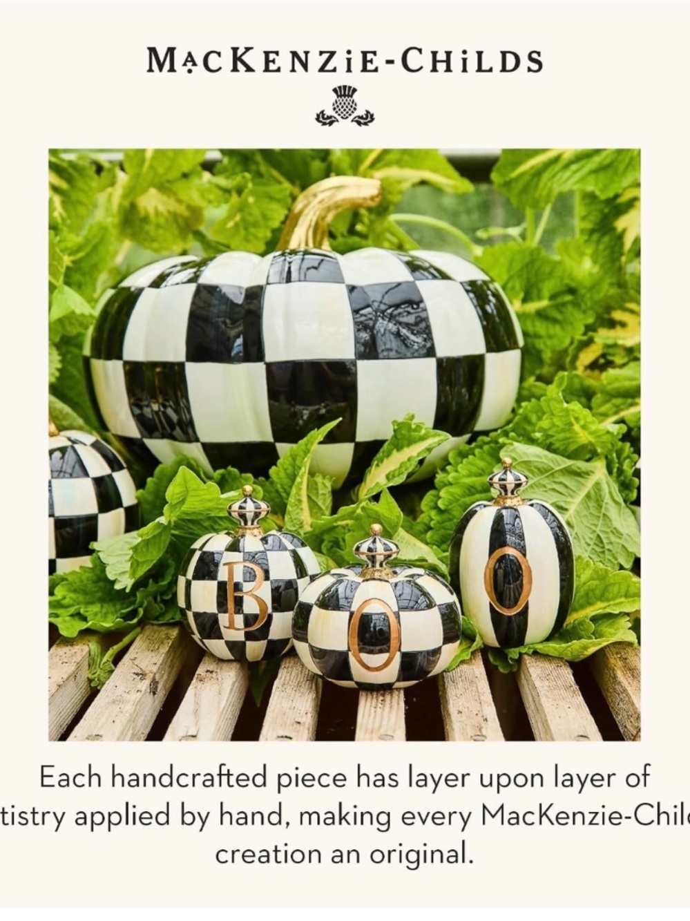 SOLD! NEW in original box: Mackenzie-Childs hand painted BOO pumpkins, set of 3. - Picture 3 of 5